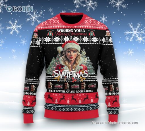 Wishing You A Merry Christmas Swiftmas Filled With Joy And Good Karma Taylor Swift Ugly Sweater and Sweatshirt