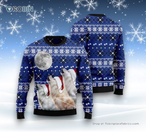 Wolf Howling Moon Ugly Christmas Sweatshirt, Sweater