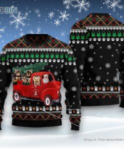 Yorkshire Terrier And Red Truck Ugly Christmas Sweater