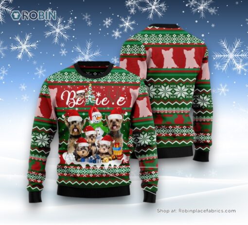 Yorkshire Terrier Believe Christmas Ugly Christmas Sweatshirt, Sweater