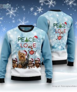 Yorkshire Terrier Peace Love Joy Ugly Sweater Ugly Christmas Sweater