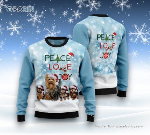Yorkshire Terrier Peace Love Joy Ugly Sweater Ugly Christmas Sweater