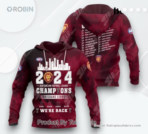 2024 AFL Champions Brisbane Lions We’re Back 3D Apparel