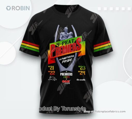 2024 National Ruby League Premiers Penrith Panthers 4 Peat T Shirt