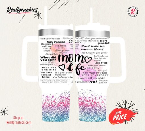 40 Oz Mom Life Quotes Insulated Tumbler