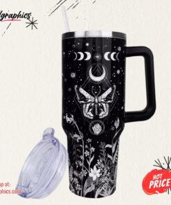 40oz Goth Tumbler with Handle Insulated Leak Proof Travel Coffee Mug, Reusable Stainless Steel Tumblers