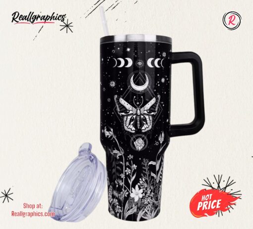 40oz Goth Tumbler with Handle Insulated Leak Proof Travel Coffee Mug, Reusable Stainless Steel Tumblers