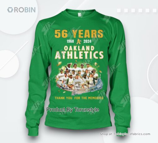 56 Years 1968 2024 Oakland Athletics Thank You For The Memories T Shirt