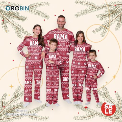 Alabama Crimson Tide NCAA Patterns Essentials Christmas Holiday Family Matching Pajama Sets