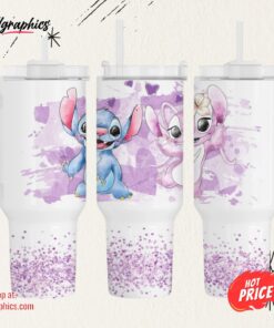 Angel And Stitch Tumbler 40 Oz Disney Cartoon Stanley Cups Dupe 40Oz Lilo And Stitch Stainless Steel Cup With Handle Valentines Day Gift For Couples