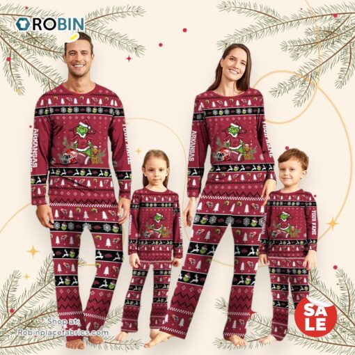 Arkansas Razorbacks NCAA Custom Name Grinch Christmas And Sport Team Pajama Set