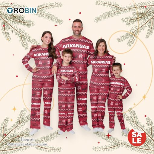 Arkansas Razorbacks NCAA Patterns Essentials Christmas Holiday Family Matching Pajama Sets
