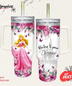 Aurora Princess Flower Pattern 40oz Tumbler with Handle and Straw Lid