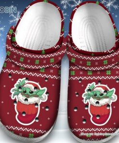 Baby Yoda In Christmas Sock 3D Printed Crocs Clogs ShoesF For Kids And Adults