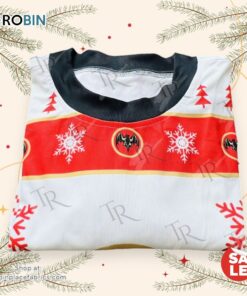 Bacardi Christmas Ugly Sweater   Red & White Holiday Party Attire with Iconic Bat Logo