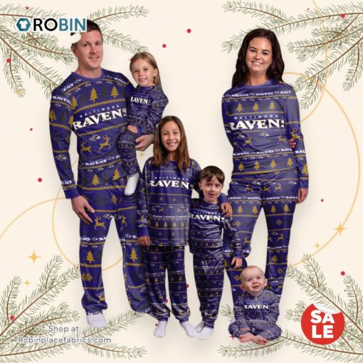 Baltimore Ravens NFL Patterns Essentials Christmas Holiday Family Matching Pajama Sets
