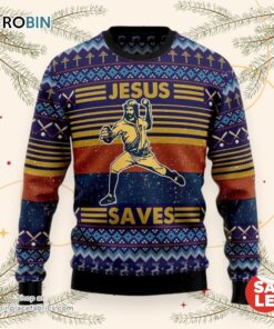 Baseball Jesus Save Ugly Christmas Sweater, Jesus Christmas Sweater