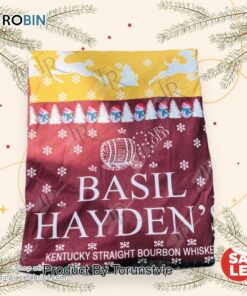 Basil Hayden’s Christmas Sweater   Kentucky Straight Bourbon Ugly Sweater with Snowflakes & Reindeer, Festive Holiday Knit for Men and Women