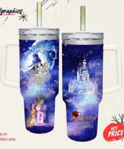 Beauty &amp the Beast Castle Glitter Pattern 40oz Tumbler with Handle and Straw Lid