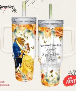 Beauty and the Beast Flower Pattern 40oz Tumbler with Handle and Straw Lid