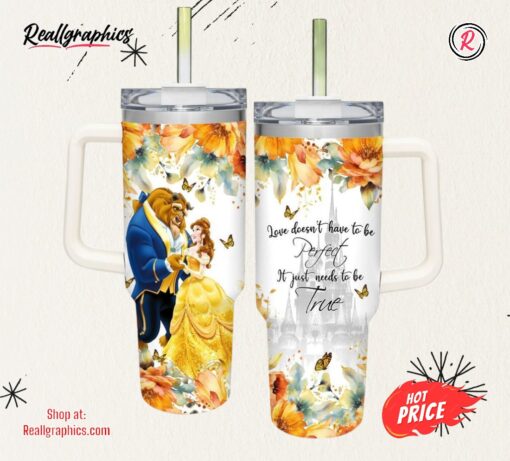 Beauty and the Beast Flower Pattern 40oz Tumbler with Handle and Straw Lid