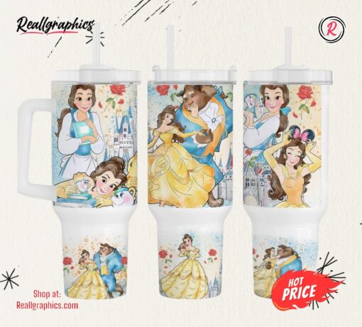 Belle Cup 40 Oz Disney Stanley Tumblers Dupe 40Oz Beauty And The Beast Stainless Steel Tumbler