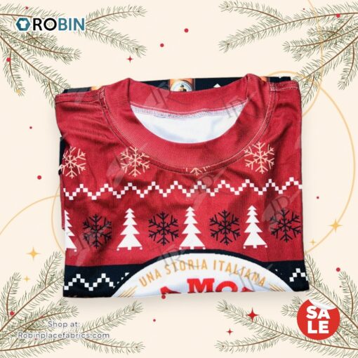 Birra Moretti Christmas Sweater   Italian Beer Themed Ugly Sweater with Snowflakes & Beer Bottles, Festive Holiday Knit for Men and Women