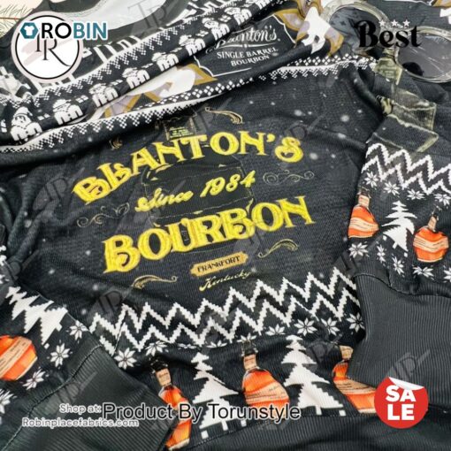 Blanton’s Bourbon Christmas Sweater   Festive Ugly Sweater with Reindeer & Bourbon Bottles, Holiday Knit for Men and Women