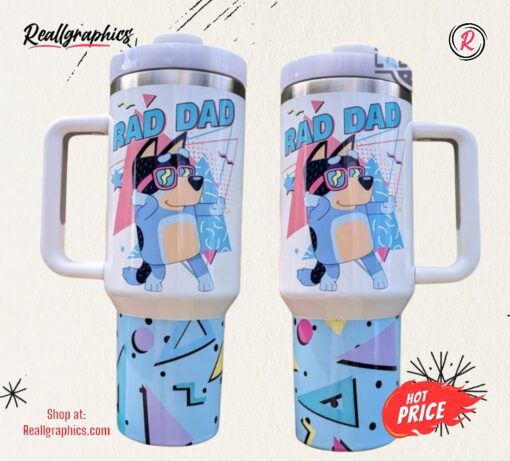 Bluey Tumbler Cup 40Oz Bluey Rad Dad 40 Oz Stanley Tumbler Dupe Bandit Heeler Disney Cartoon Stainless Steel Cups