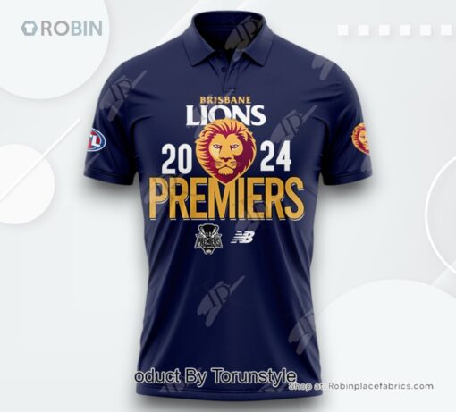 Brisbane Lions Premiers 2024 Polo Shirt   Blue