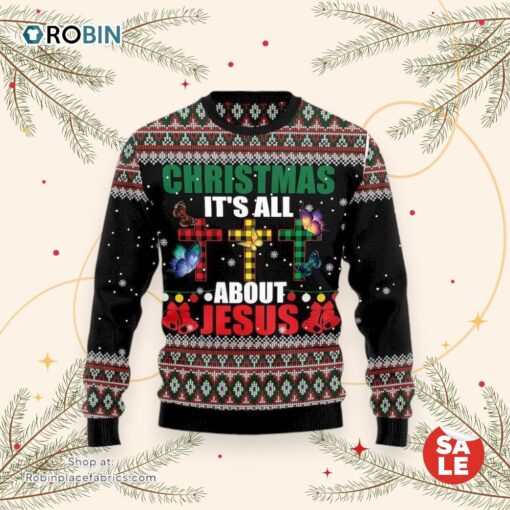 Butterfly All About Jesus Ugly Christmas Sweater, Jesus Christmas Sweater