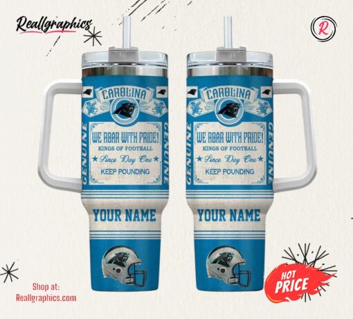 Carolina Panthers NFL Vintage King Of Football Custom Name 40oz Stanley Tumbler