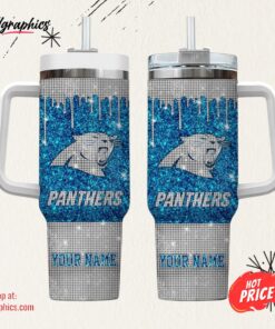 Carolina Panthers Personalized NFL Glitter and Diamonds Bling 40oz Stanley Tumbler