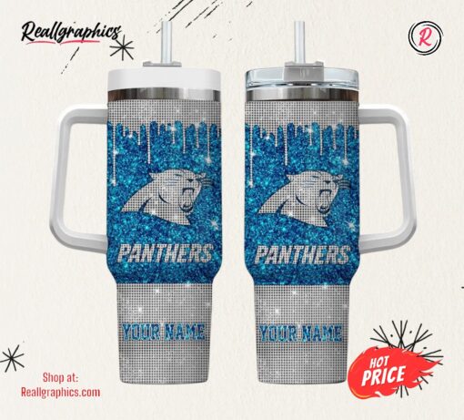 Carolina Panthers Personalized NFL Glitter and Diamonds Bling 40oz Stanley Tumbler