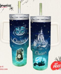 Cheshire Cat Castle Glitter Pattern 40oz Tumbler with Handle and Straw Lid Cheshire Cat Castle Glitter Pattern 40oz Tumbler with Handle and Straw Lid