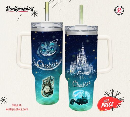 Cheshire Cat Castle Glitter Pattern 40oz Tumbler with Handle and Straw Lid
