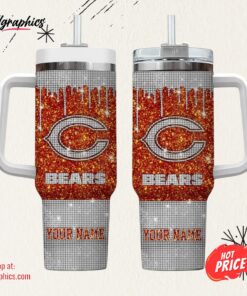 Chicago Bears Personalized NFL Glitter and Diamonds Bling 40oz Stanley Tumbler