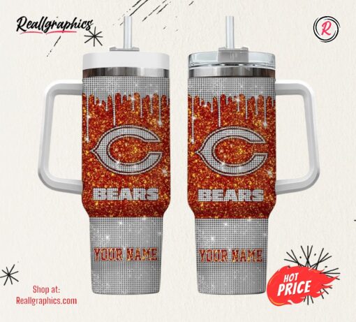 Chicago Bears Personalized NFL Glitter and Diamonds Bling 40oz Stanley Tumbler