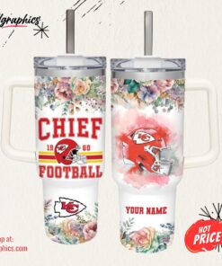 Chiefs Helmet Flame Pattern 40oz Stainless Steel Tumbler and Straw Lid