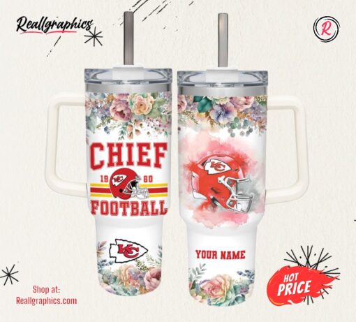Chiefs Helmet Flame Pattern 40oz Stainless Steel Tumbler and Straw Lid