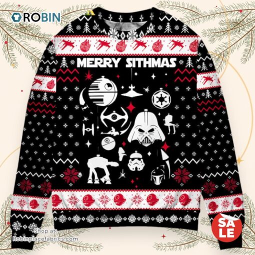 Christmas Star Wars Merry Sithmas Darth Vader Red And White Sweater