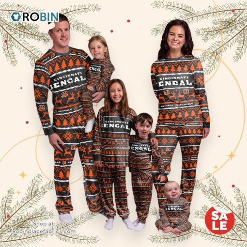 Cincinnati Bengals NFL Patterns Essentials Christmas Holiday Family Matching Pajama Sets