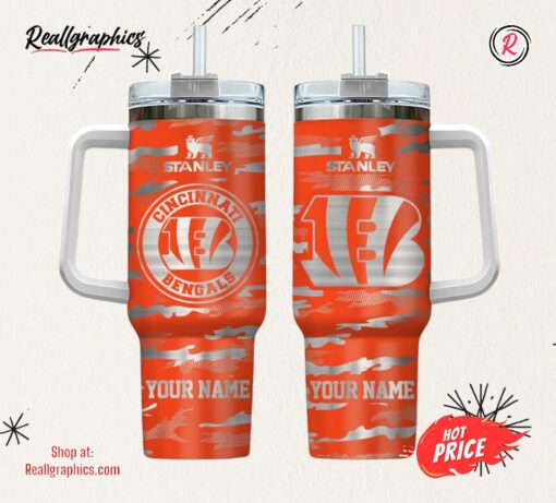 Cincinnati Bengals NFL Personalized New Camo Pattern Stanley Tumbler 40oz