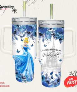 Cinderella Princess Flower Pattern 40oz Tumbler with Handle and Straw Lid