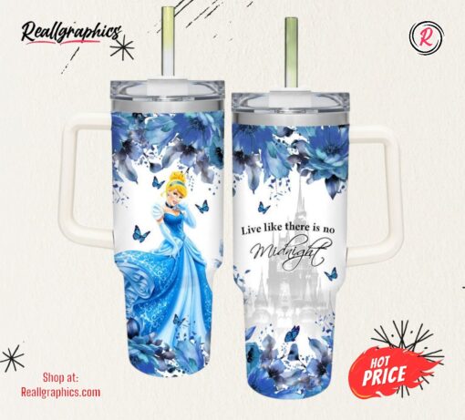 Cinderella Princess Flower Pattern 40oz Tumbler with Handle and Straw Lid