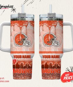 Cleveland Browns NFL Glitter Custom Name 40oz Stanley Tumbler