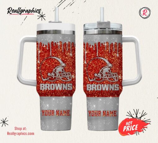 Cleveland Browns Personalized NFL Glitter and Diamonds Bling 40oz Stanley Tumbler