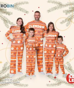 Clemson Tigers NCAA Patterns Essentials Christmas Holiday Family Matching Pajama Sets