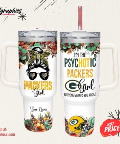 Custom Name I’m The Psychotic Packers Girl Flower Pattern 40oz Stainless Steel Tumbler with Handle and Straw Lid