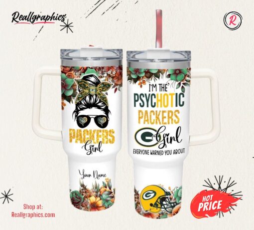 Custom Name I’m The Psychotic Packers Girl Flower Pattern 40oz Stainless Steel Tumbler with Handle and Straw Lid